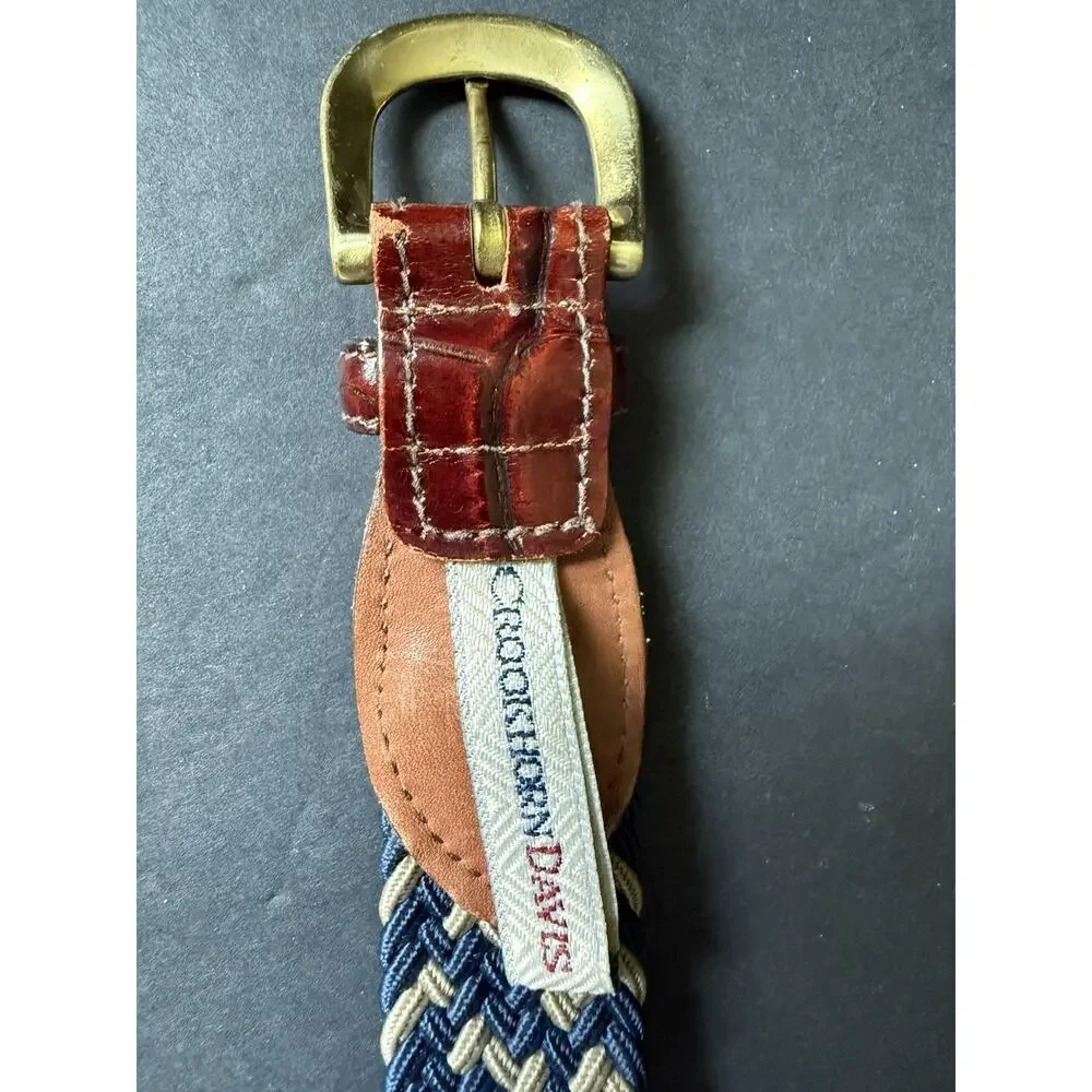 Crookhorn Davis Men's Blue Braided Woven Cotton Leather Golf Belt Size 38